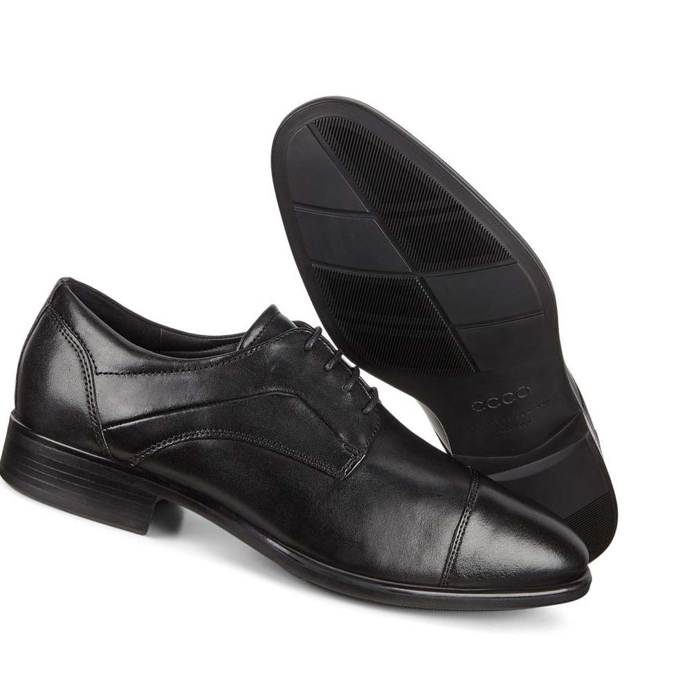 Men's Ecco Citytray Cap Toe Dress Shoes Black | USA 508NWY